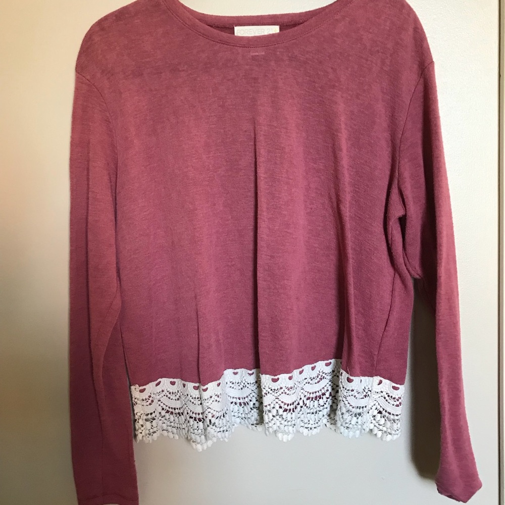 FOREVER 21 PINK LACE HEM LONG SLEEVE